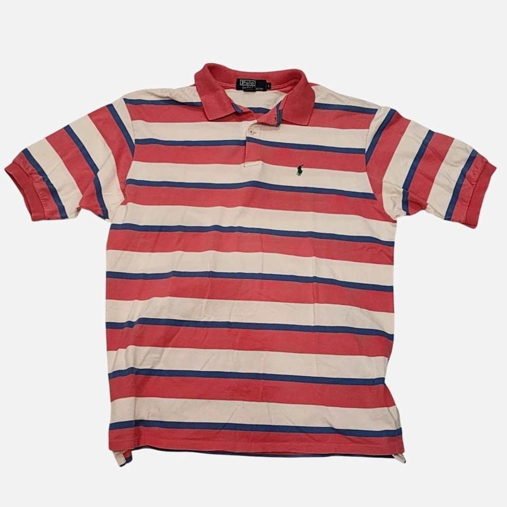 Vintage 90s light Red and white striped Polo Ralph Lauren polo shirt